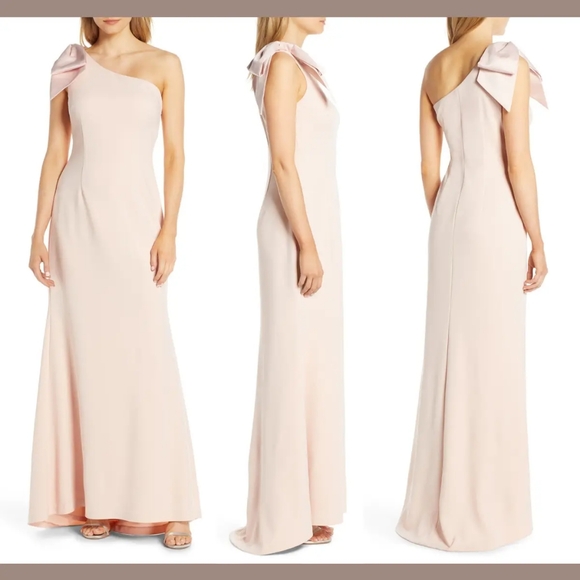 Eliza J Dresses & Skirts - Eliza J One-Shoulder Satin Bow Blush Pink Evening Formal Dress Maxi Gown- 12